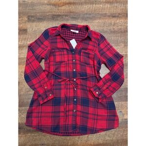 NWT Motherhood Maternity Red Plaid Button Front Tunic Top Size Medium